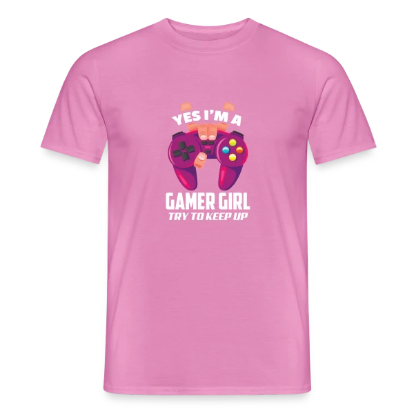 Maquette de T-shirt homme « Gamer Girl : Les Filles Aussi Zappent ! » à personnaliser