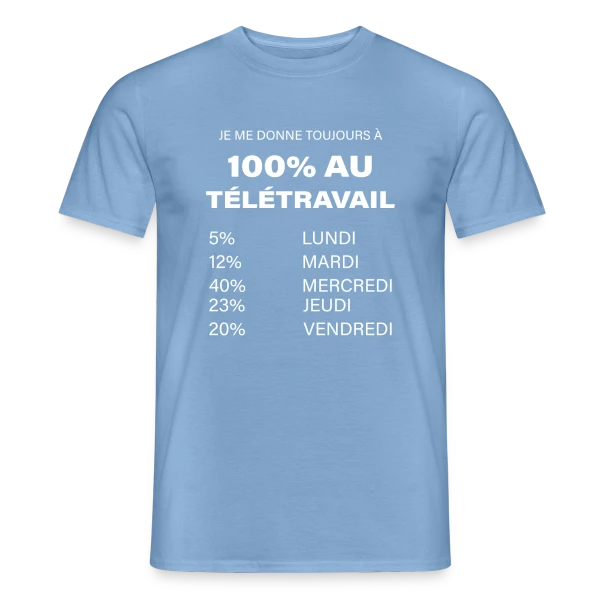 Maquette de T-shirt homme « Télétravail J'Adore » à personnaliser