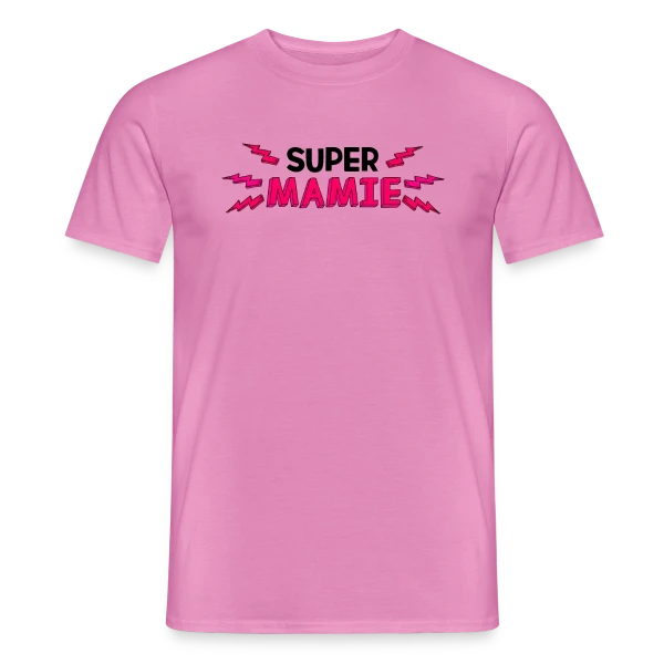 Maquette de T-shirt homme « Super Mamie - Le Cadeau Idéal » à personnaliser