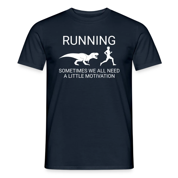 Maquette de T-shirt homme « Dinosaure Coureur - Motivation Running » à personnaliser