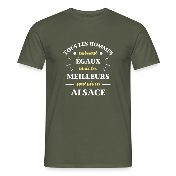 Maquette de T-shirt homme « Hommes Égaux Alsace » à personnaliser