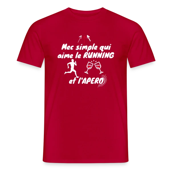 Maquette de T-shirt homme « Mec Simple Aime Running et Apéro - Cadeau Runner Humour » à personnaliser