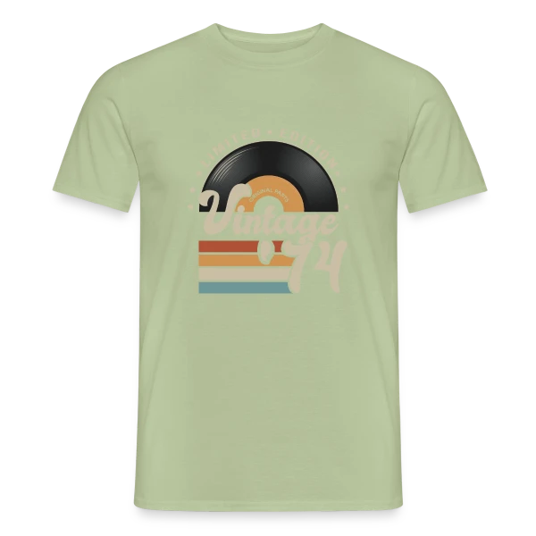 Maquette de T-shirt homme « Vinyle Vintage 1974 – Anniversaire 49 ans » à personnaliser