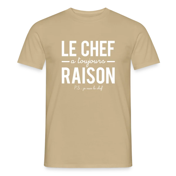 Maquette de T-shirt homme « Humour Cuisine : Le Chef a Toujours Raison! » à personnaliser