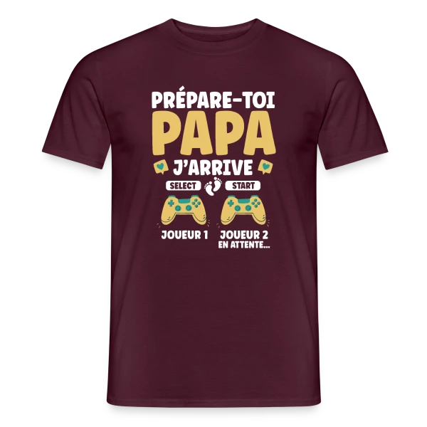 Maquette de T-shirt homme « Prépare-toi Papa J'arrive : T-shirt Annonce Grossesse Gamer » à personnaliser