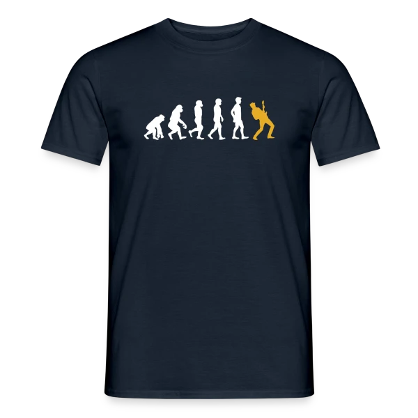 Maquette de T-shirt homme « Évolution du Guitariste : De l'Homme à la Guitare » à personnaliser
