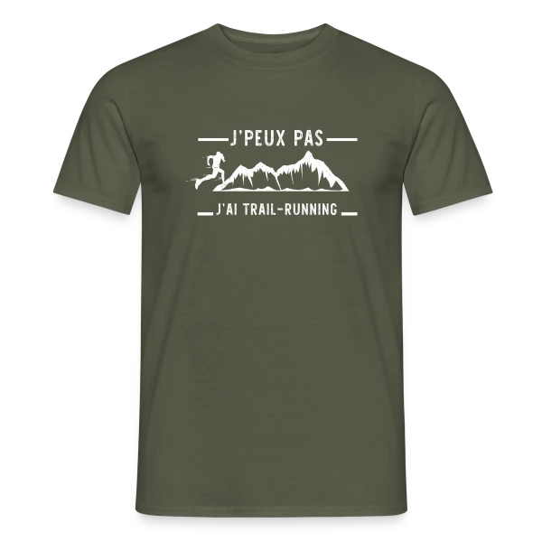 Maquette de T-shirt homme « J'peux pas, j'ai Trail Running ! » à personnaliser