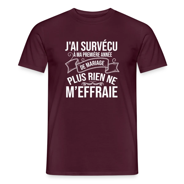 Maquette de T-shirt homme « 1 An de Mariage - J'ai Survécu ! Humour Couple » à personnaliser