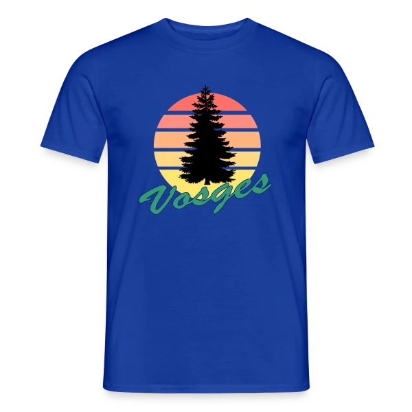 Maquette de T-shirt homme « Vosges : Sapin au Coucher de Soleil Vintage » à personnaliser