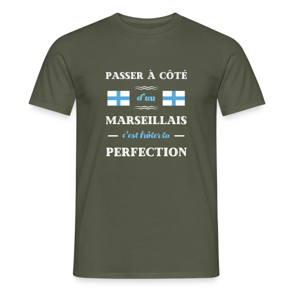 Maquette de T-shirt homme « Humour Marseillais Perfection » à personnaliser