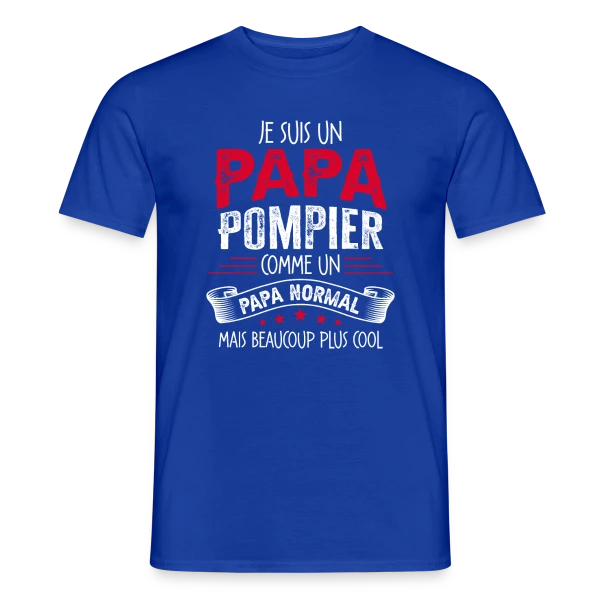 Maquette de T-shirt homme « Papa Pompier : Comme un Papa Normal, Mais Plus Cool ! » à personnaliser