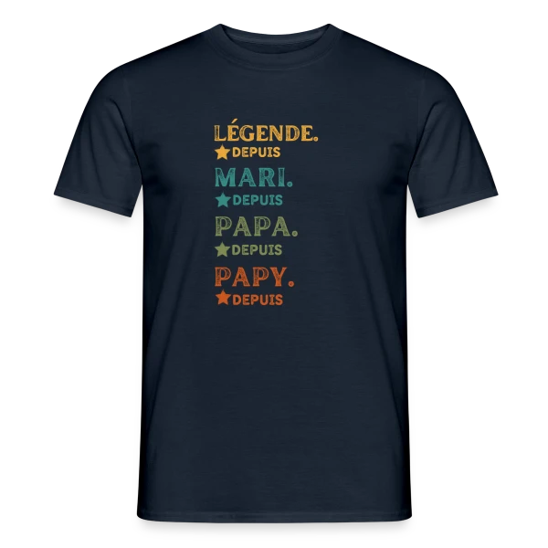 Maquette de T-shirt homme « Légende Personnalisée : Mari, Papa, Papy Depuis [Année] » à personnaliser