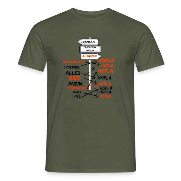 Maquette de T-shirt homme « Traduction Alsacien Hopla » à personnaliser