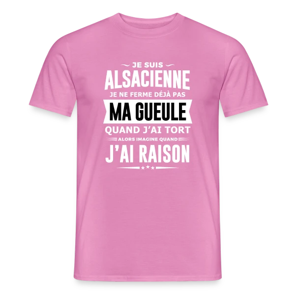 Maquette de T-shirt homme « Alsacienne Je Ferme Pas Ma Gueule » à personnaliser