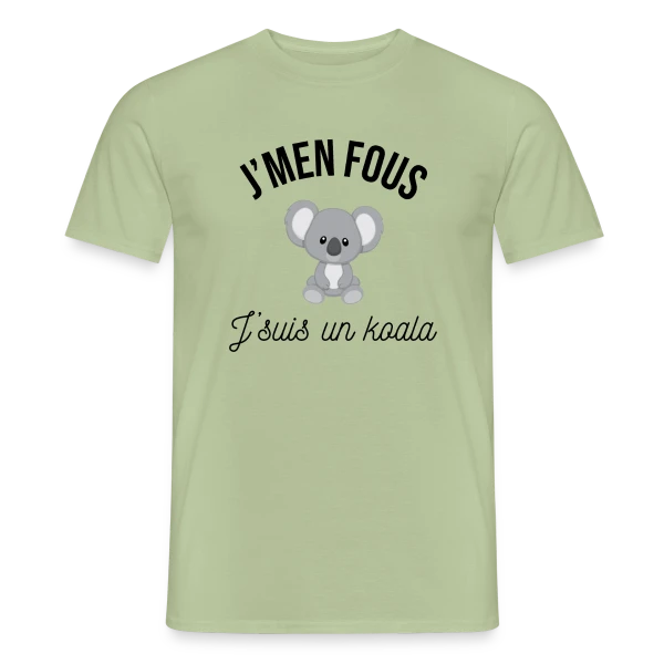 Maquette de T-shirt homme « "J'm'en Fous, J'suis un Koala" - Humour Décontracté » à personnaliser