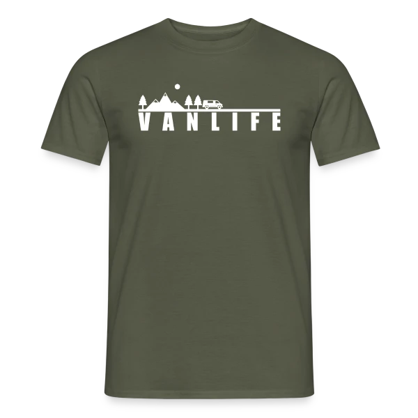 Maquette de T-shirt homme « Van Life Évasion Montagne » à personnaliser