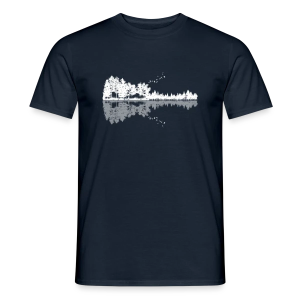 Maquette de T-shirt homme « Guitare Nature Silhouette : Mélodie Forestière et Animale » à personnaliser