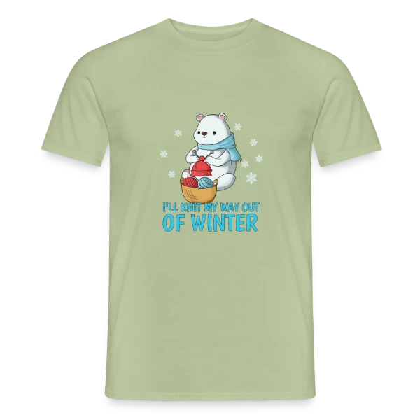 Maquette de T-shirt homme « Ours Polaire Tricote l'Hiver » à personnaliser