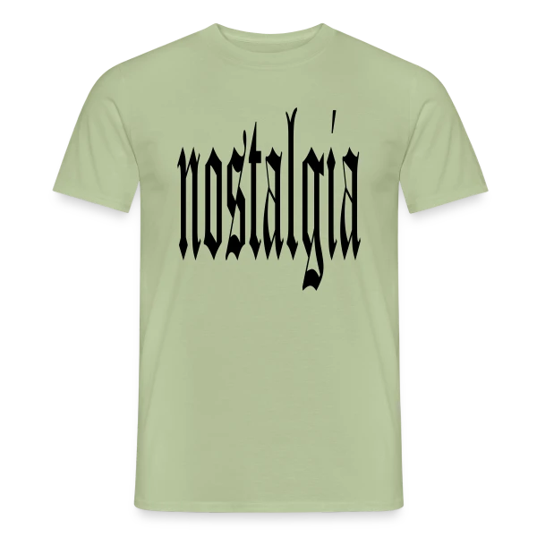 Maquette de T-shirt homme « Typographie Gothique "Nostalgia" » à personnaliser