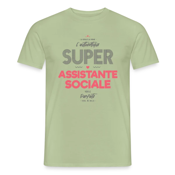 Maquette de T-shirt homme « L'Authentique Super Assistante Sociale » à personnaliser