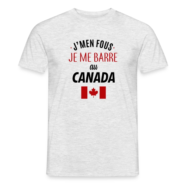 Maquette de T-shirt homme « J'men fous, je me barre au Canada ! » à personnaliser