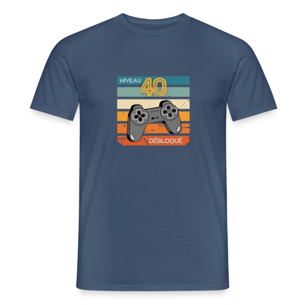 Maquette de T-shirt homme « Anniversaire 40 Ans Gamer Niveau 40 Humour » à personnaliser