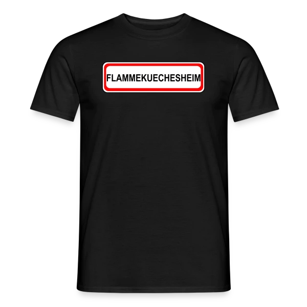 Maquette de T-shirt homme « Flammekuechesheim: Ville de la Tarte Flambée » à personnaliser