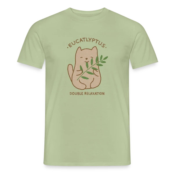 Maquette de T-shirt homme « Eucalypchat : Douceur Féline et Eucalyptus » à personnaliser