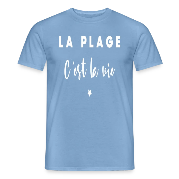 Maquette de T-shirt homme « La Plage C'est la Vie » à personnaliser