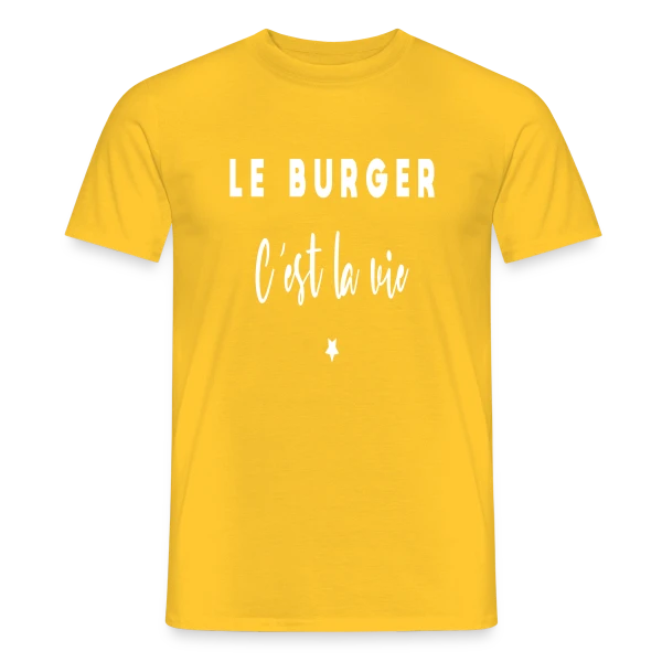 Maquette de T-shirt homme « Le Burger, C'est la Vie : Passion Gourmande » à personnaliser