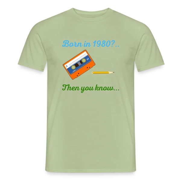 Maquette de T-shirt homme « Né en 1980 Cassette » à personnaliser