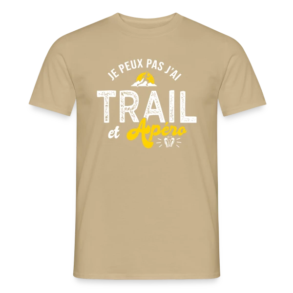 Maquette de T-shirt homme « Je Peux Pas, J'ai Trail et Apéro Run Ultra Trail » à personnaliser