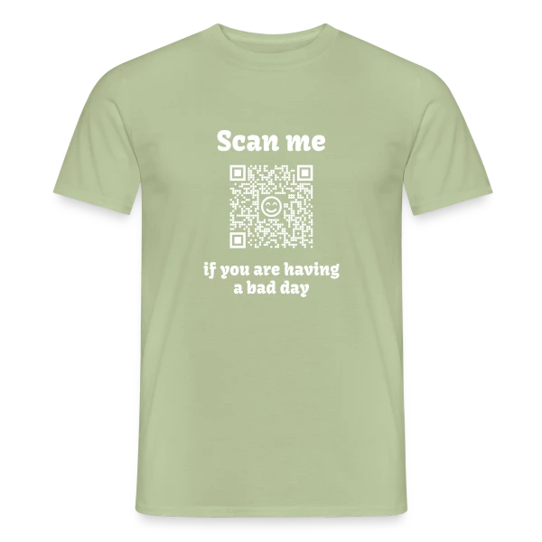 Maquette de T-shirt homme « QR Code Message Doux : Raison de Sourire » à personnaliser