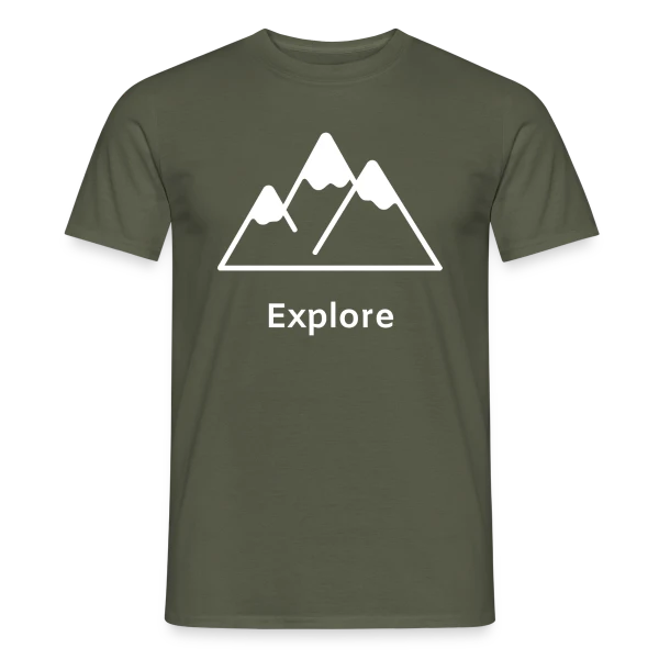 Maquette de T-shirt homme « Montagnes Minimalistes Explore » à personnaliser
