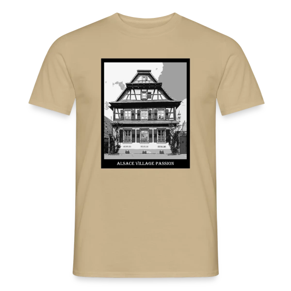 Maquette de T-shirt homme « Maison à Colombages Alsacienne Vintage » à personnaliser