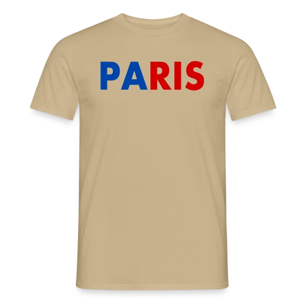 Maquette de T-shirt homme « Paris Tricolore Typographie » à personnaliser
