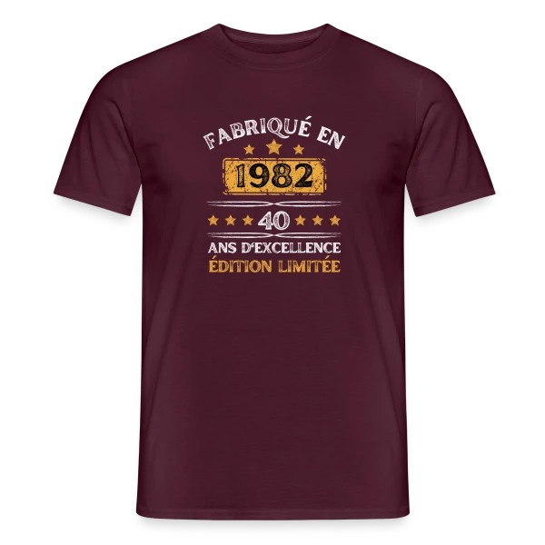 Maquette de T-shirt homme « 40 Ans Anniversaire : Fabriqué en 1982 Édition Vintage » à personnaliser