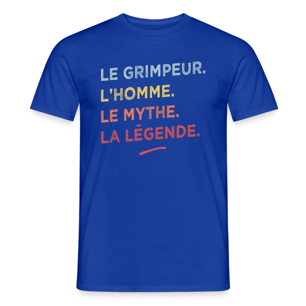 Maquette de T-shirt homme « Le Grimpeur : L'Homme, Le Mythe, La Légende » à personnaliser