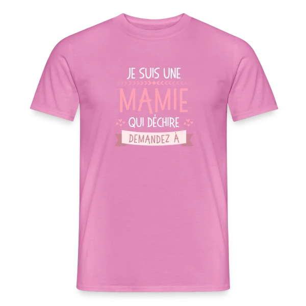 Maquette de T-shirt homme « Mamie Qui Déchire : Demandez aux [Prénoms Personnalisés] » à personnaliser