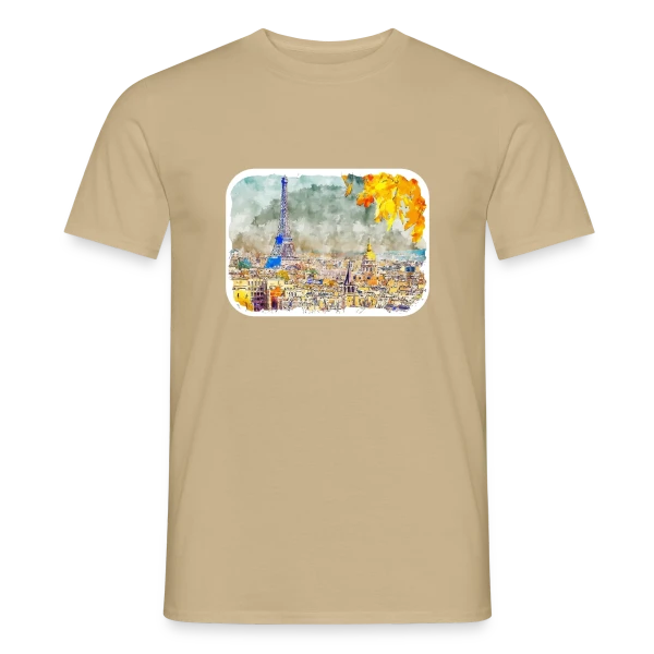 Maquette de T-shirt homme « Paris Aquarelle Automnale » à personnaliser