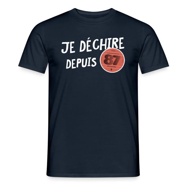 Maquette de T-shirt homme « Je déchire depuis 1987 - Anniversaire Rétro » à personnaliser