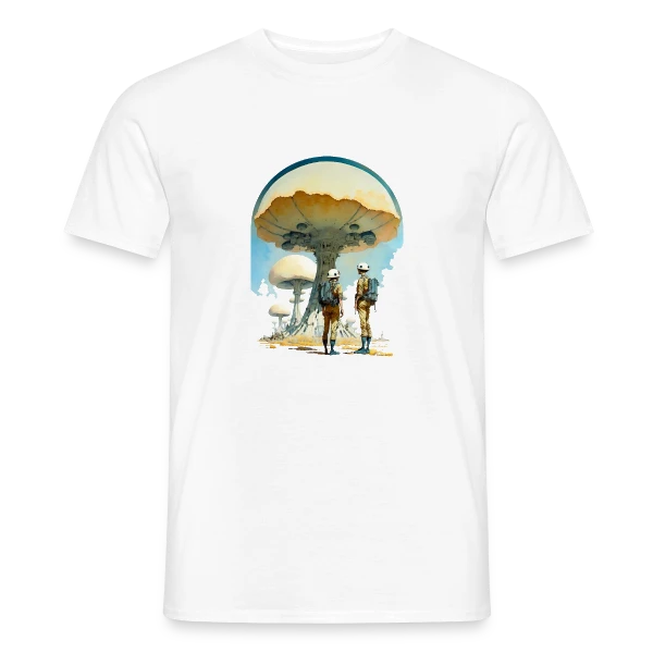 Maquette de T-shirt homme « Astro-Champignons 70s Sci-Fi Spatial » à personnaliser