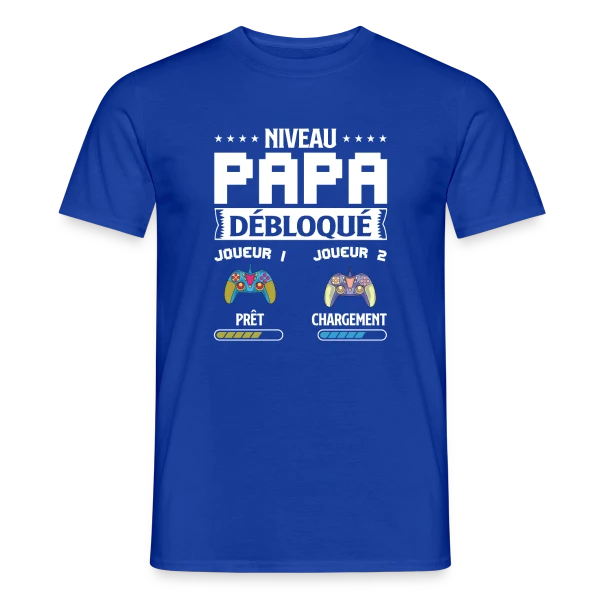 Maquette de T-shirt homme « Niveau Papa Débloqué : T-shirt Futur Papa Gamer » à personnaliser