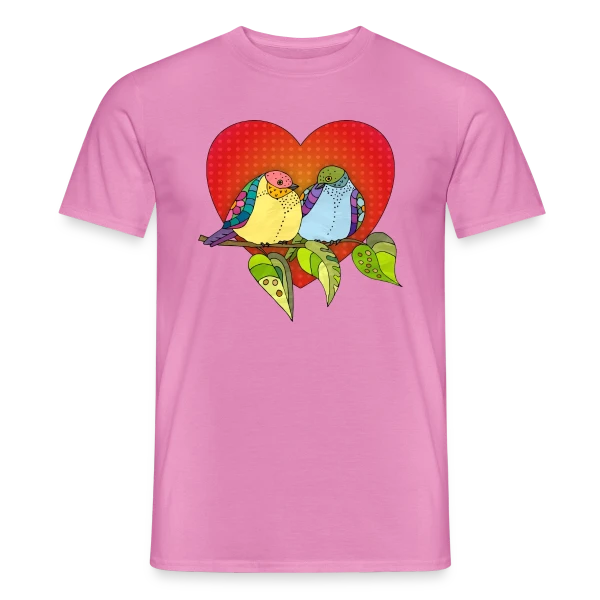 Maquette de T-shirt homme « Oiseaux Amoureux Cœur » à personnaliser