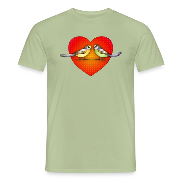 Maquette de T-shirt homme « Oiseaux Amoureux Cœur » à personnaliser