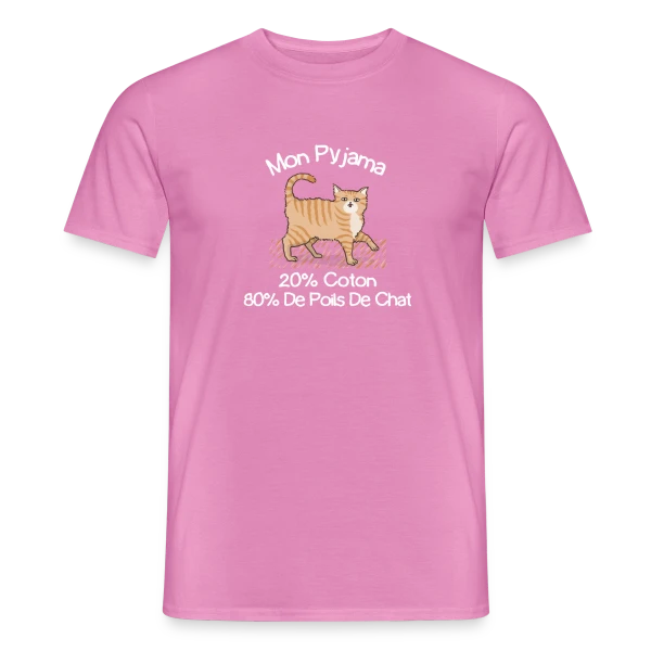 Maquette de T-shirt homme « Humour 'Mon Pyjama 80% Poils de Chat' » à personnaliser