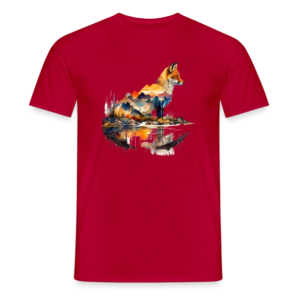 Maquette de T-shirt homme « Renard Paysage Montagneux » à personnaliser
