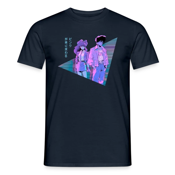 Maquette de T-shirt homme « Couple Anime Vaporwave Mélancolie Esthétique » à personnaliser