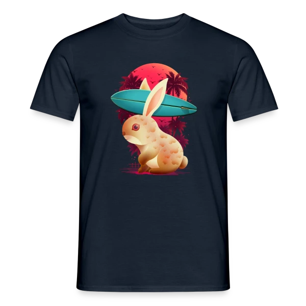 Maquette de T-shirt homme « Lapin Surfeur Estival » à personnaliser