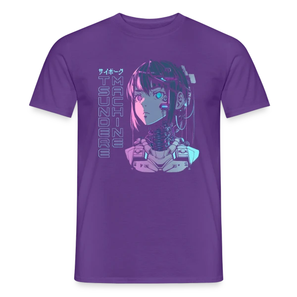Maquette de T-shirt homme « Tsundere Cyborg Neon Glitch Anime » à personnaliser